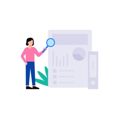 Çizelge raporuna büyüteçle bakan kız.