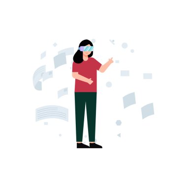 VR gözlüklü kız bir şeylere bakıyor..