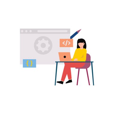 Kız dizüstü bilgisayarda çalışıyor.