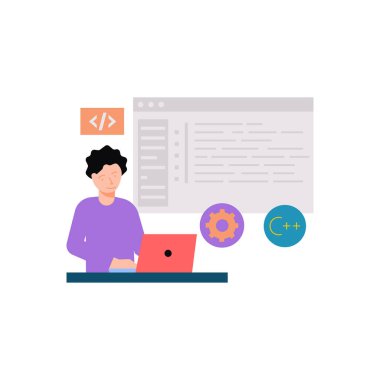 Çocuk dizüstü bilgisayarda web kodlaması üzerinde çalışıyor.