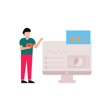 Çocuk ekrandaki çubuk grafiğe bakıyor..