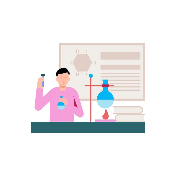 Boy Doing Experiment Lab — Stock Vector