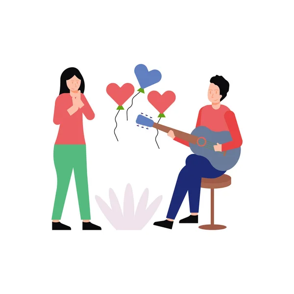 Couple Celebrating Valentine Music Balloons — Stock Vector