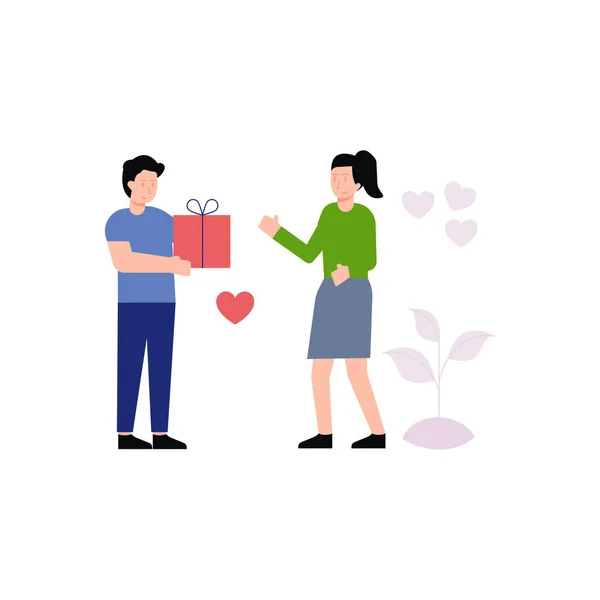 Een Jongen Geeft Een Cadeau Aan Een Meisje Valentijnsdag — Stockvector