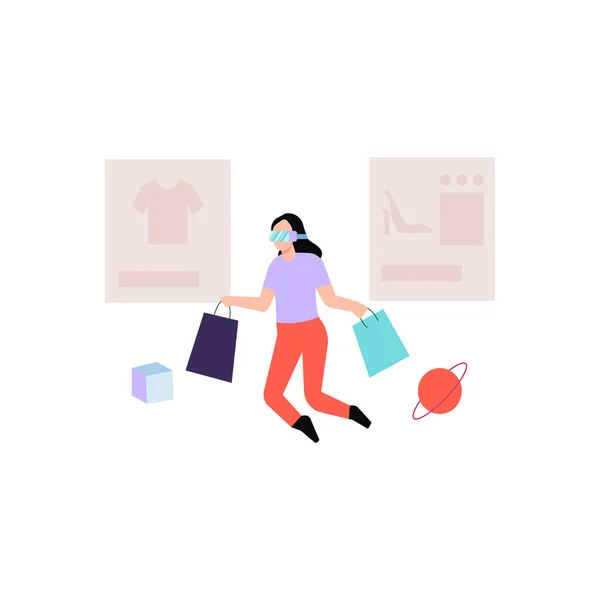 Shopping Fille Avec Des Lunettes — Image vectorielle