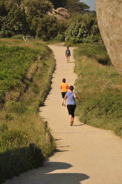 couple in love walking and running on path