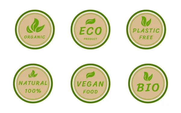 Bio Lebensmitteletiketten Öko Bio Bio Und Vegane Naturprodukte Kunststofffrei — Stockvektor