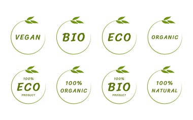 Organik gıda etiketleri, eko, biyoloji, organik ve vegan doğal ürünler..