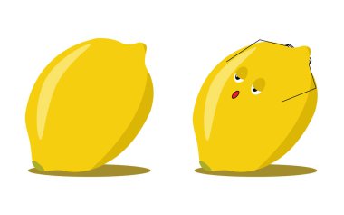 Kawaii gözlü sarı limon. Beyaz zemin üzerinde limon düz tasarım vektör çizimi.