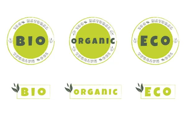 Natural Labels Organic Natural Bio Labels Icons Set — Vector de stock