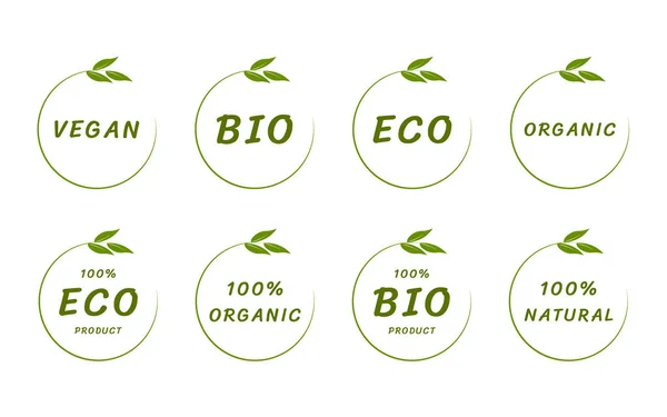 Bio Lebensmitteletiketten Öko Bio Bio Und Vegane Naturprodukte — Stockvektor