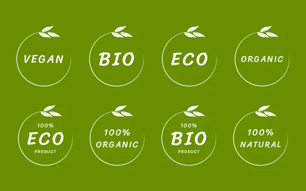 Bio Lebensmitteletiketten Öko Bio Bio Und Vegane Naturprodukte Vektorillustration — Stockvektor