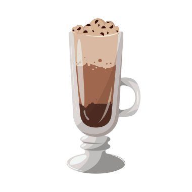 Bir bardak kahve. Çikolatalı Latte. Beyaz arka plan. Vektör illüstrasyonu
