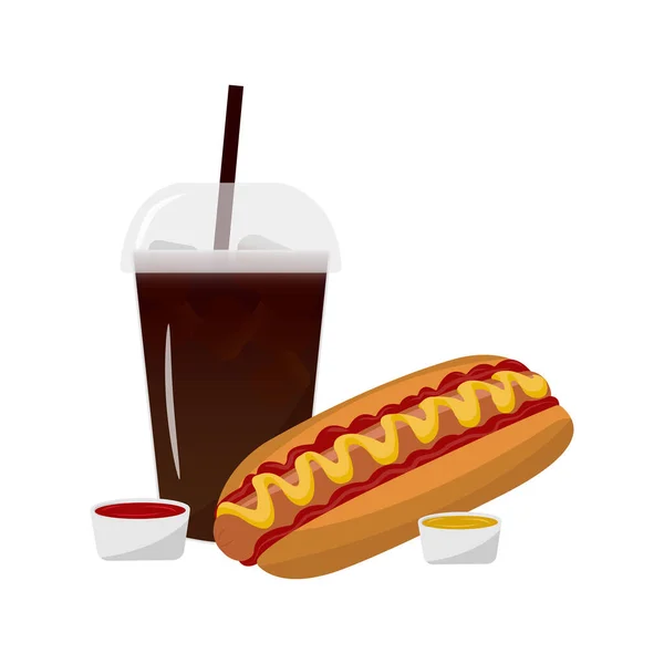 Delicious Fast Food Vector Illustration Hot Dog Soda — Wektor stockowy