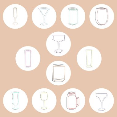Kokteyller simgeleri ayarlar. Satır simgeleri. Bej arkaplan ile vektör illüstrasyonu