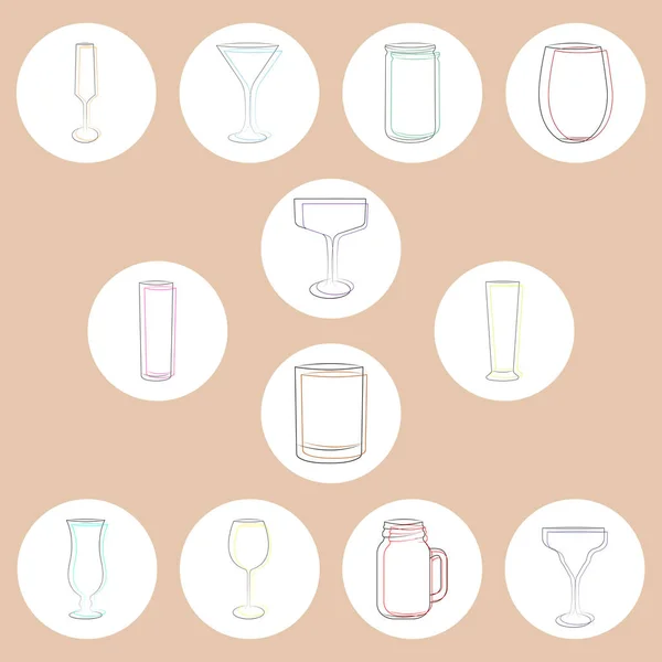 Cocktails Mis Icônes Icônes Ligne Illustration Vectorielle Avec Fond Beige — Image vectorielle