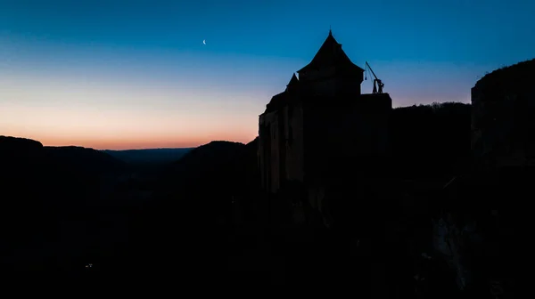Beautiful View Castelnaud Castel Blue Sunrise Castle Chinese Shadow — ストック写真