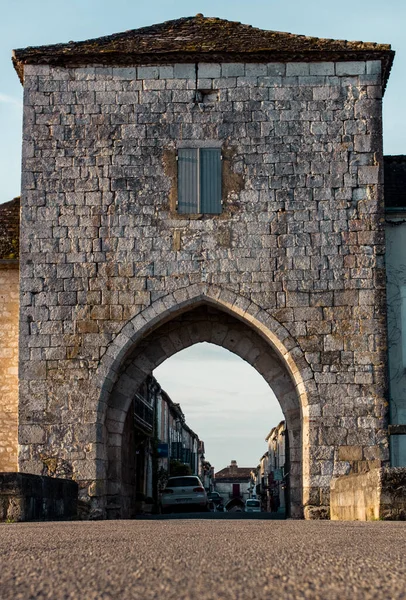 Front Shot Tower Arch Small French Village South France Monpazier — 스톡 사진