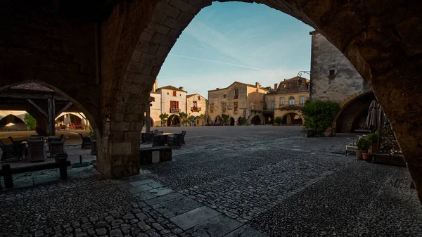 Beautiful Wide Shot Market Place Small French Village South France — 스톡 사진