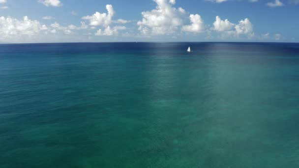 Statyczne Zdjęcie Lotnicze Pięknej Turkusowej Wody Morskiej Błękitnym Niebem Karaibskiej — Wideo stockowe