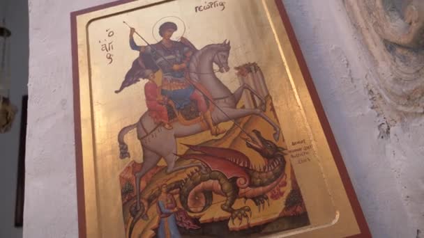 Religious Image Rider His Horse Fighting Dragon Wide Angle Shot — Stok video