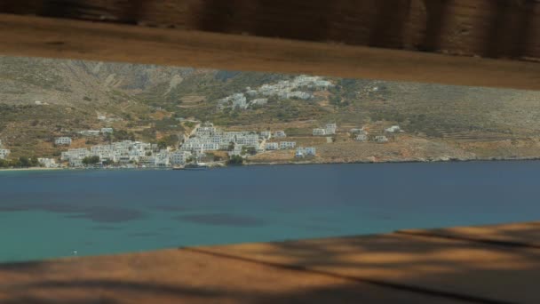 Чудовий Вигляд Грецького Села Еґліалі Небесним Блакитним Морем Греція Острови — стокове відео