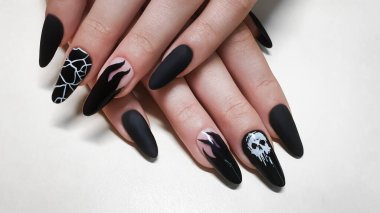 Step-by-step instructions for nail extension on gel tips. Manicure, hands in the foreground. copy space