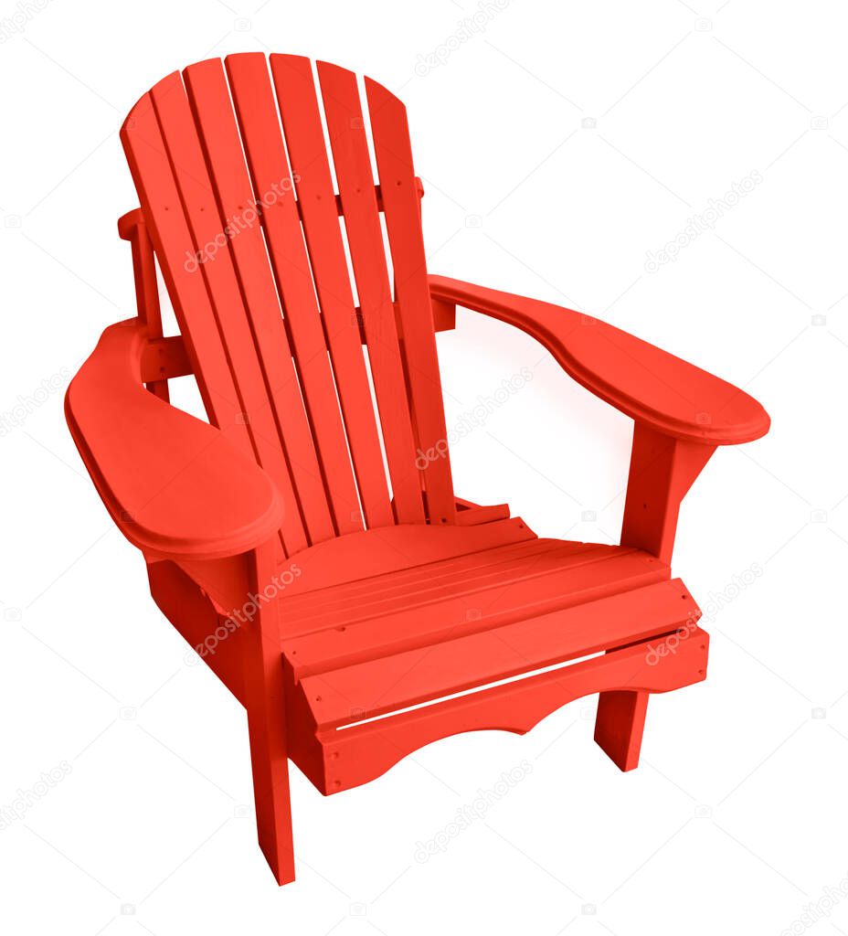 Adirondack Muskoka Chair, Red, Wooden, isolated on white background
