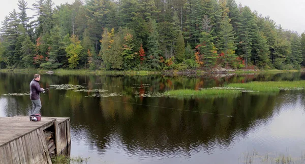 Fishing Surrounded Autumn Colors North Carolina — Photo