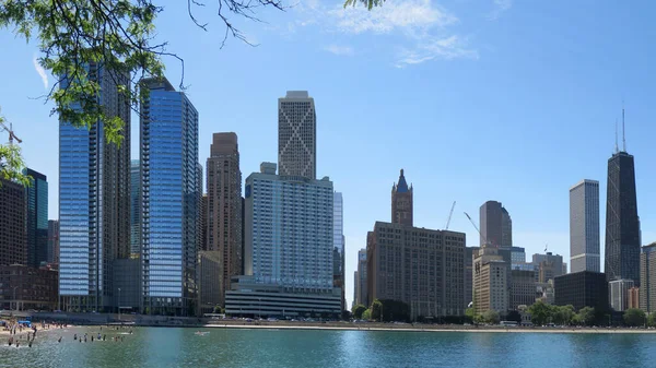 Sunny Chicago Downtown Shoreline Panorama — Zdjęcie stockowe