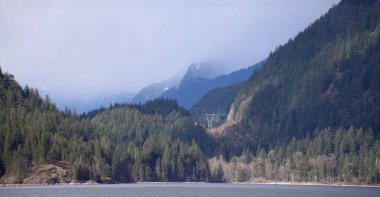 Buntzen Lake beach and power lines
