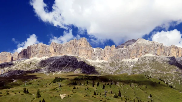 Dolomite Mountains Sunny Day Cumulus Clouds — Stock Photo, Image