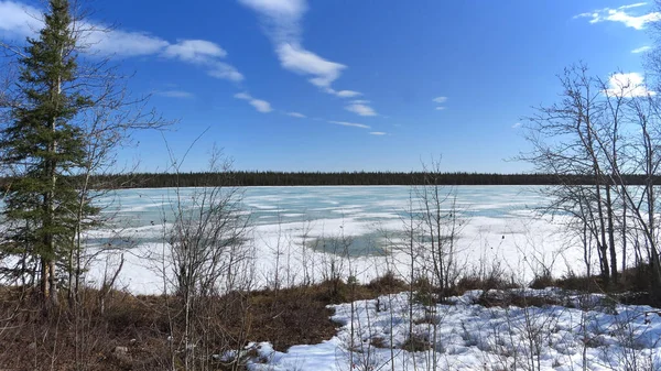 Début Hiver Gèle Les Lacs Toundra Des Territoires Nord Ouest — Photo