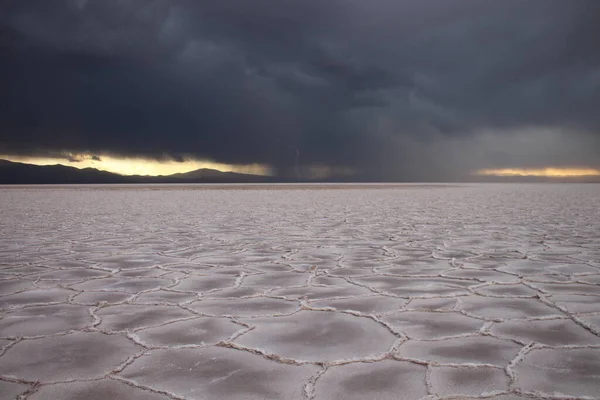 Storm Salt Flat Desert Sunset — Foto Stock