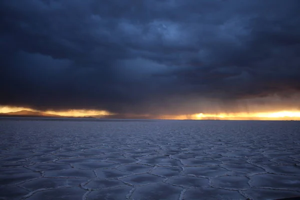 Tempesta Deserto Piatto Sale Tramonto — Foto Stock