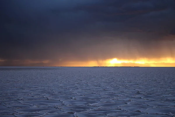 Storm Salt Flat Desert Sunset — Foto Stock