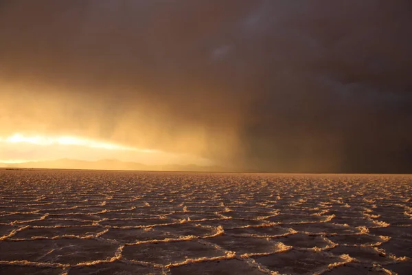 Storm Salt Flat Desert Sunset — Foto Stock