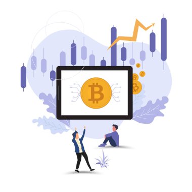 Dijital para birimleri, bitcoin ve kripto için düz bankacılık kavramı. Dijital cüzdan mobil uygulama web şablonu. Para işlemleri, ödeme vektörü, illüstrasyon için akıllı finans uygulaması