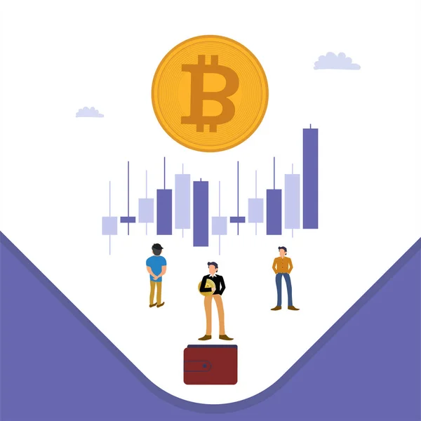 Golden Bitcoin Crypto Concept Men White Background Crypto Currencies Coin — Stock Vector