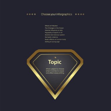 Koyu arkaplan şablonları üzerinde altın düğme tarzında premium tasarımı olan akış şeması tasarımı içinde bir Diamond nesnesi. vektör ve resimleme