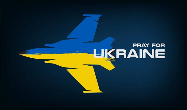 飛行機の旗ウクライナ軍のマークのデザインと戦争ロシア対ウクライナの通知サインを停止してロシアからウクライナのために祈る — ストックベクタ