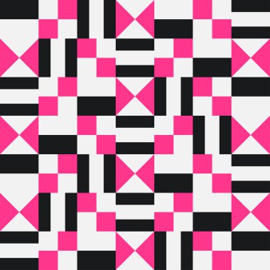 PINK, BLACK Geometrik şekil biçimi minimalist elementlerin şablon kapağı, soyut kompozisyon ile beyaz arkaplan üzerinde renkli şekiller, Vektör ilülasyonu