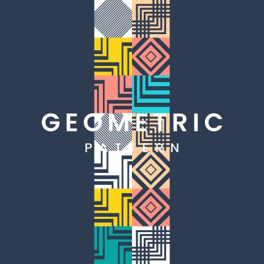 Koyu mavi arkaplan üzerinde geometrik doku tasarımı, metin ile modern desen geometrik şekiller