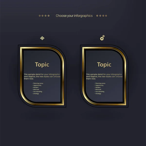 Two Vector Multipurpose Infographic Template Elements Options Premium Golden Version — Stock Vector