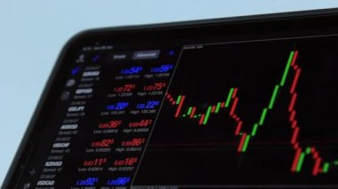 Borsa için ticaret grafiği monitörde. Mum Grafik Tasarımı
