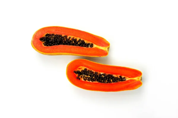 Two Pieces Papaya Slices Isolated White Background Fresh Delicious Papaya — Stock Photo, Image