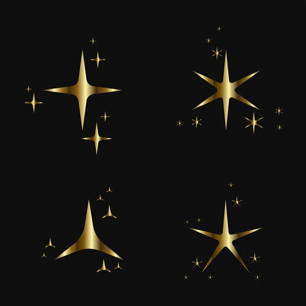 Golden Flat Estrellas Brillantes Para Diseño Obras Arte Celebraion Plantilla — Vector de stock