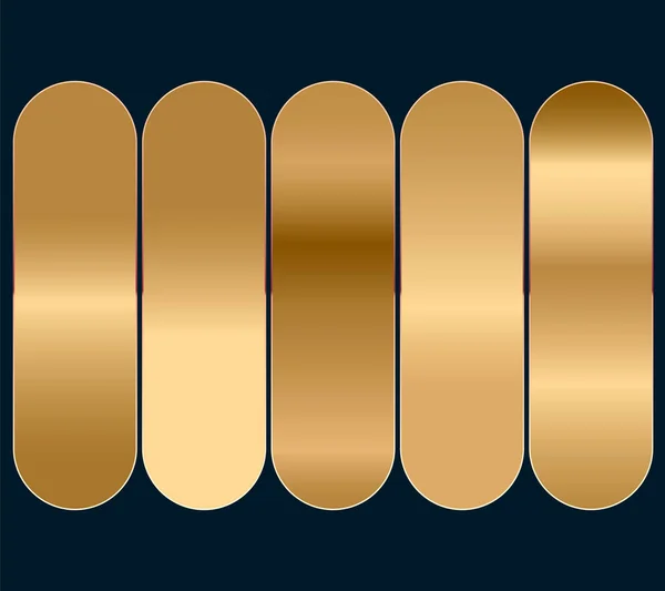 一组五款金黄色渐变色块 由五款金黄色渐变色块组成 用于创意色彩和色调设计及渐变按钮设置模板 — 图库矢量图片