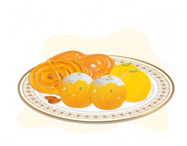 Laddu ve Jalebi Hint Festivali Tatlı Vektör illüstrasyonu