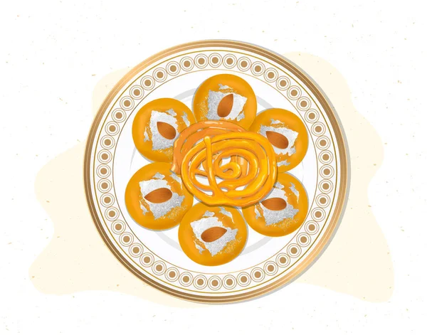 Ladoo Και Jalebi Ινδική Γλυκιά Διανυσματική Απεικόνιση Από Την Κορυφή — Διανυσματικό Αρχείο